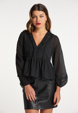 Camicia da donna di faina in nero: frontale