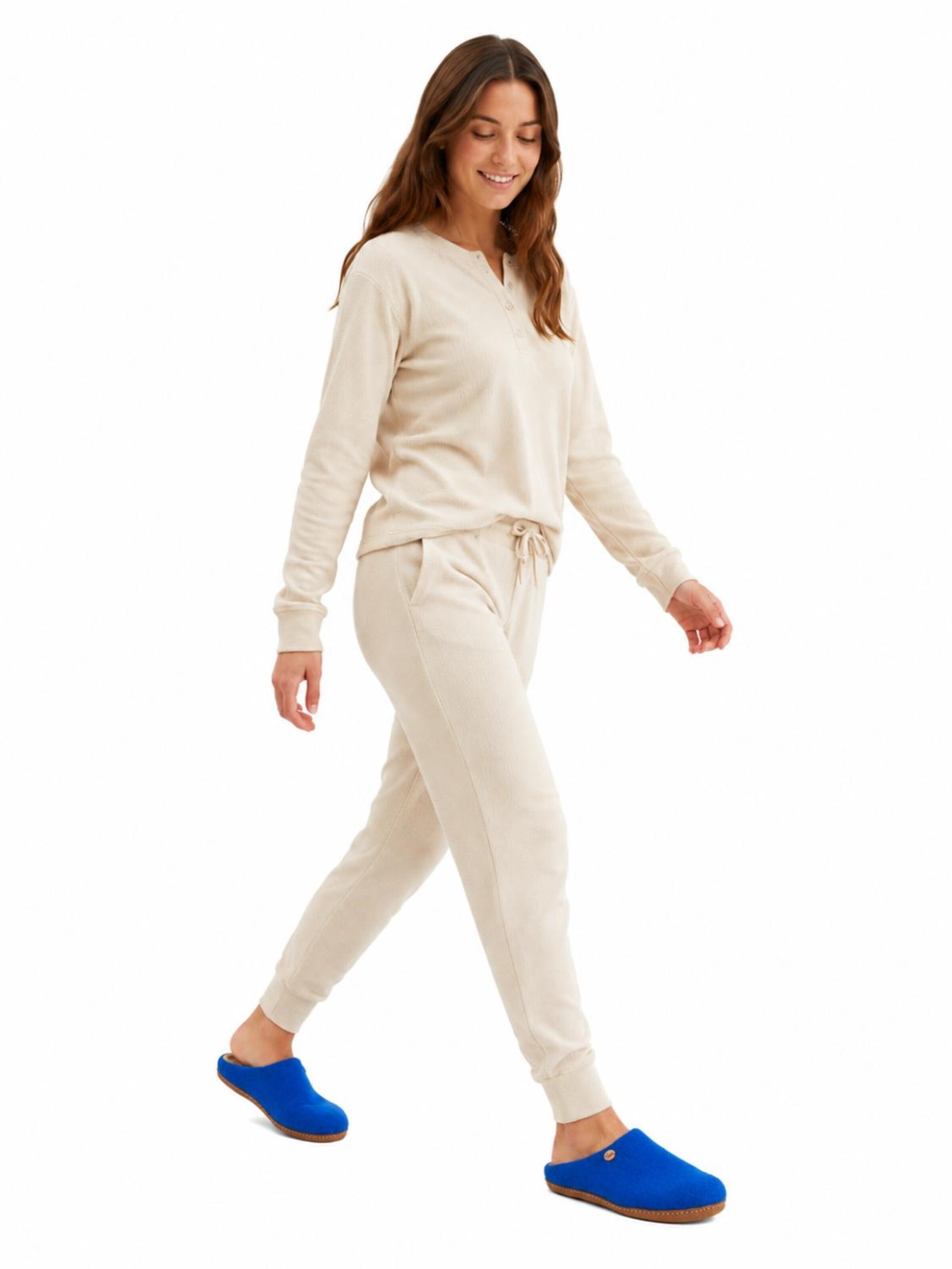 WoolFit Hausschuh 'Tibet mit Ledersohle'‌ in Blau