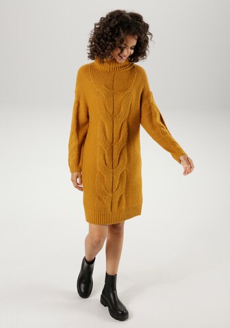 Aniston CASUAL Knitted dress in Yellow: front