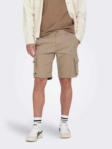 Only & Sons Regular Cargo Pants in Beige: front