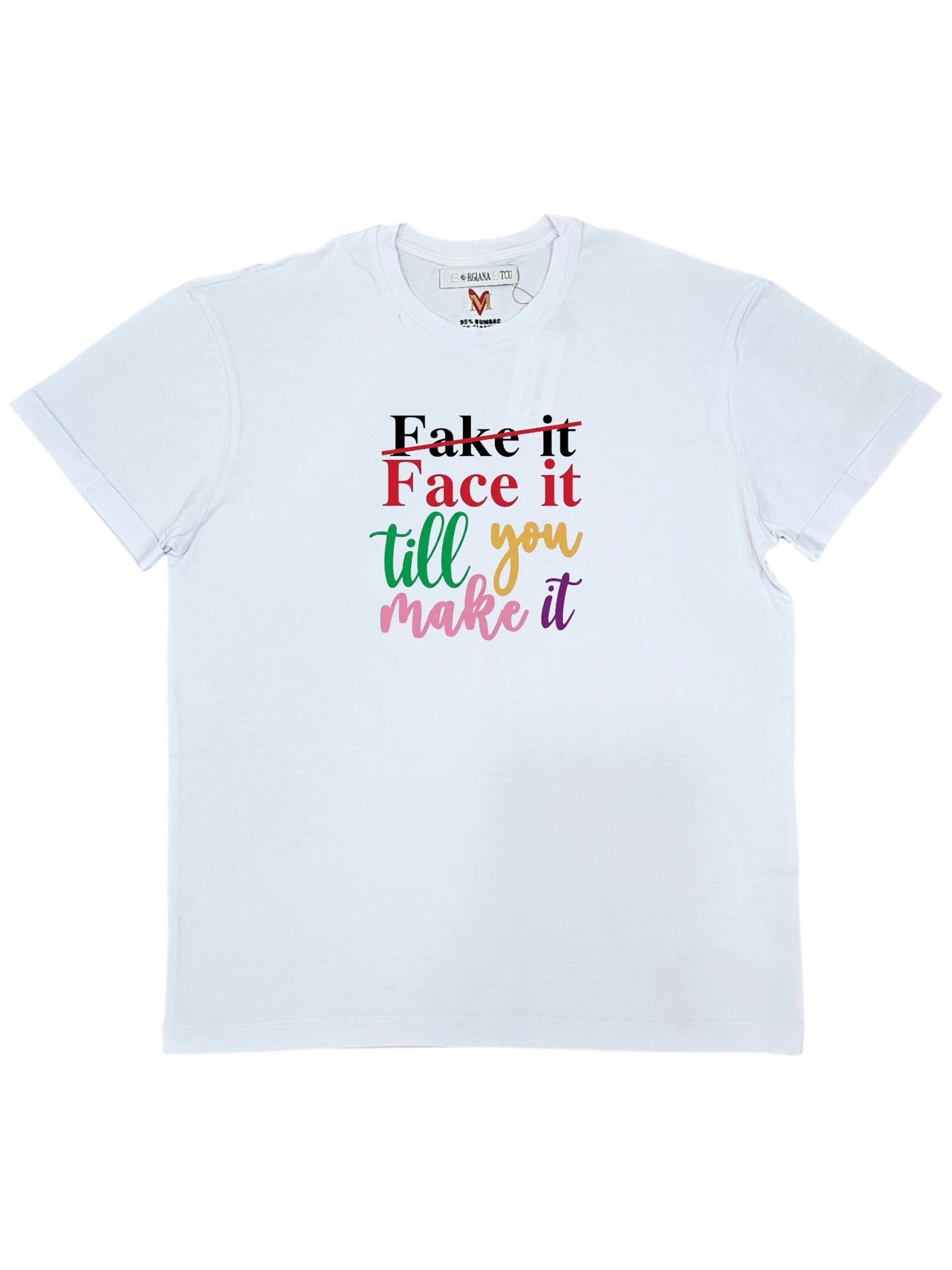 T-shirt 'Shirt "Face it till you make it"' Georgiana Datcu en blanc : devant