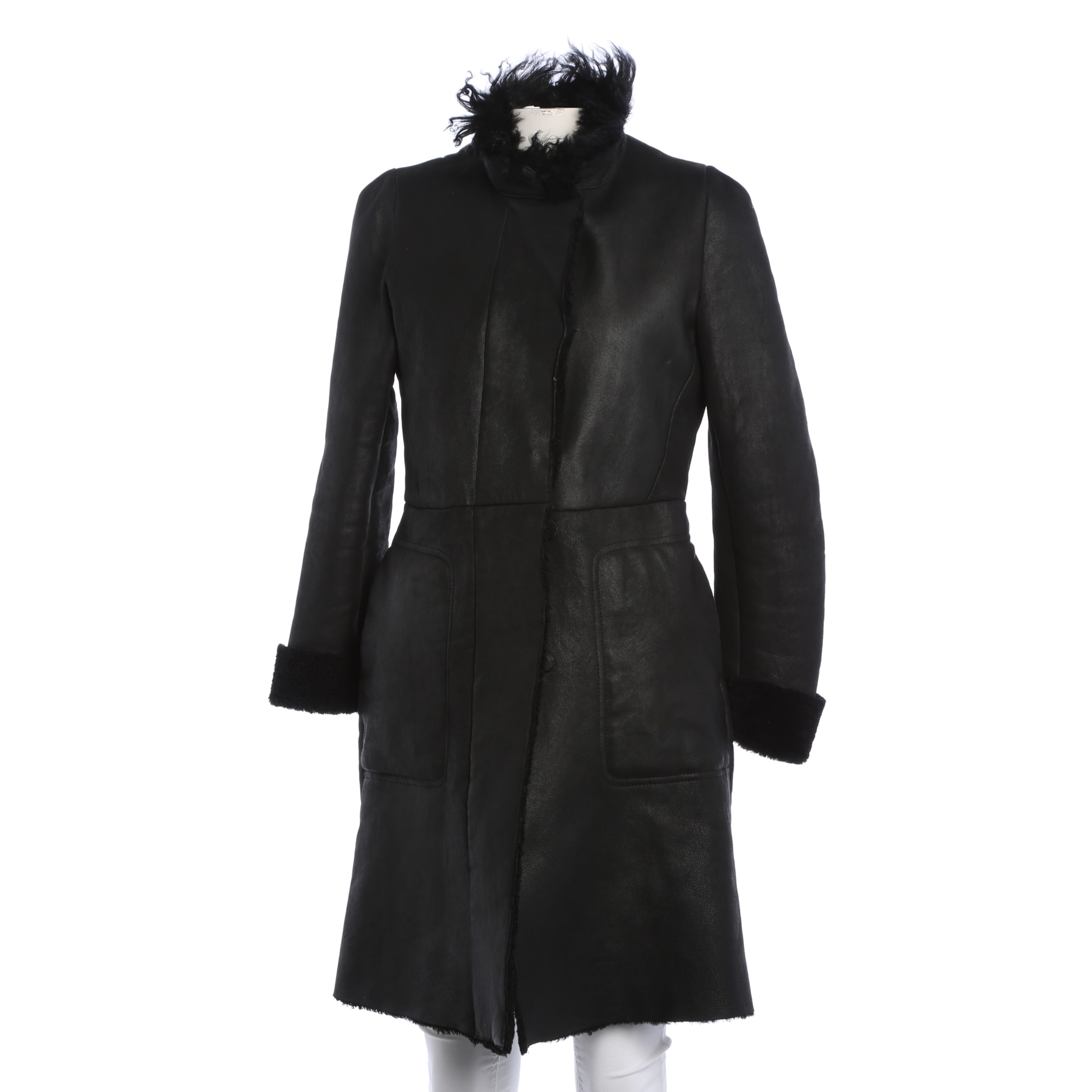 JIL SANDER Lederjacke / Ledermantel M in Schwarz: Vorderseite