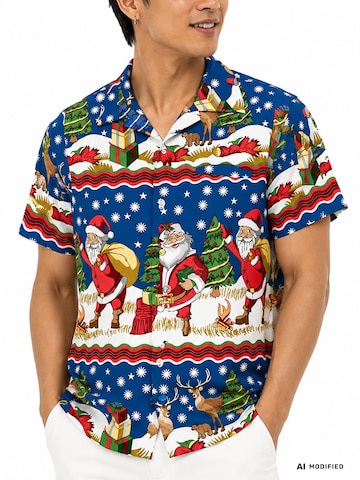 Regular fit Camicia 'Christmas Border Print' di King Kameha in blu