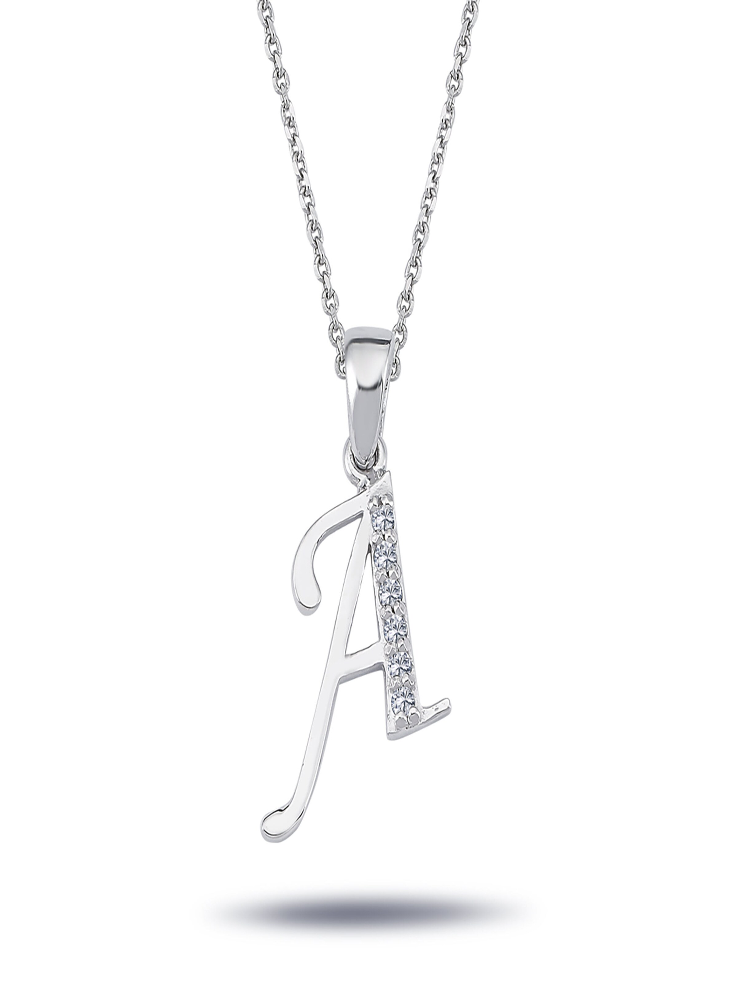 EinStein Diamant Pendant 'Buchstaben Halskette mit Diamanten - A - in 14 Karat Weißgold' in White: front