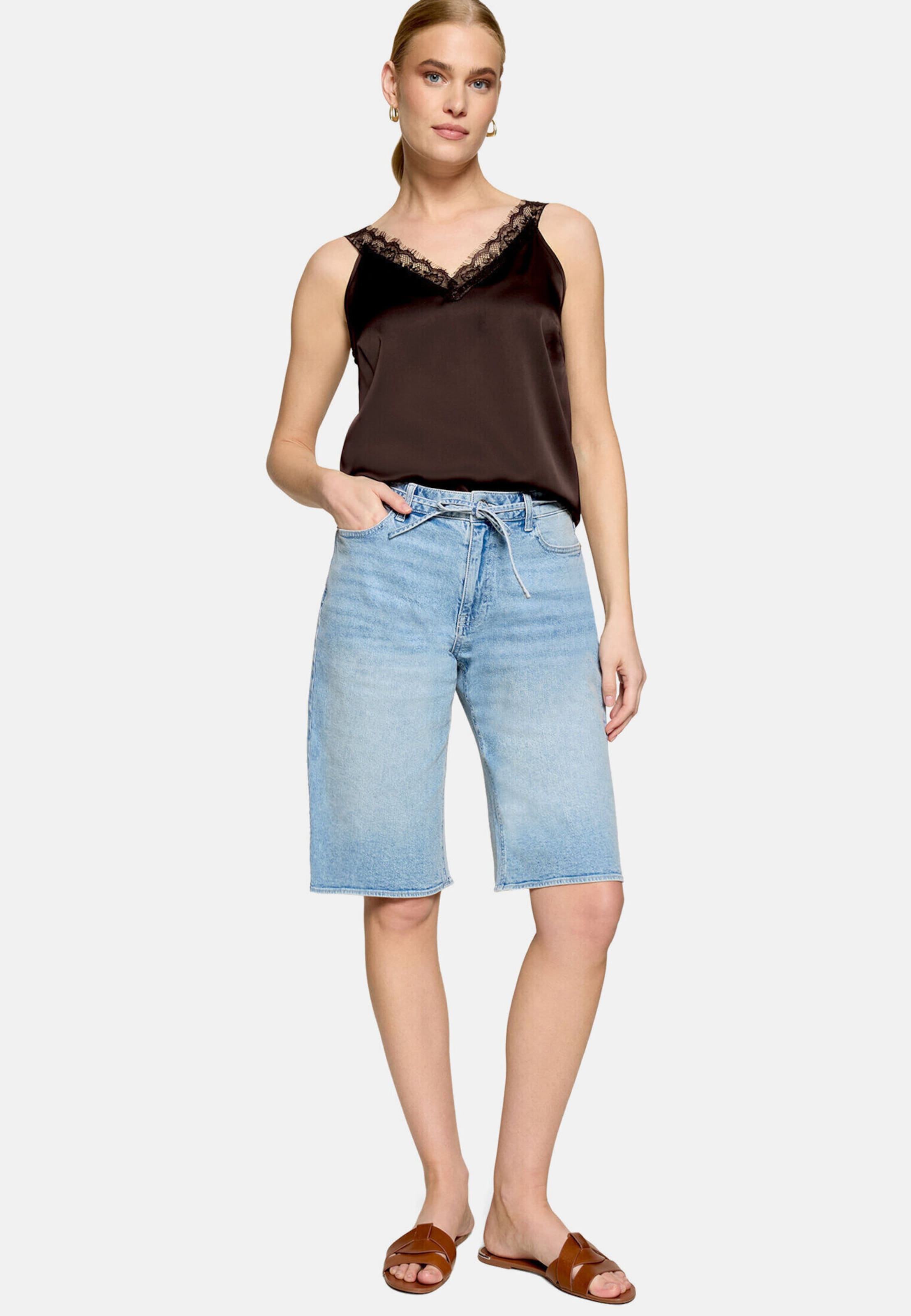 zero Skinny Jeansshorts mit Bindegürtel in Blau: Vorderseite