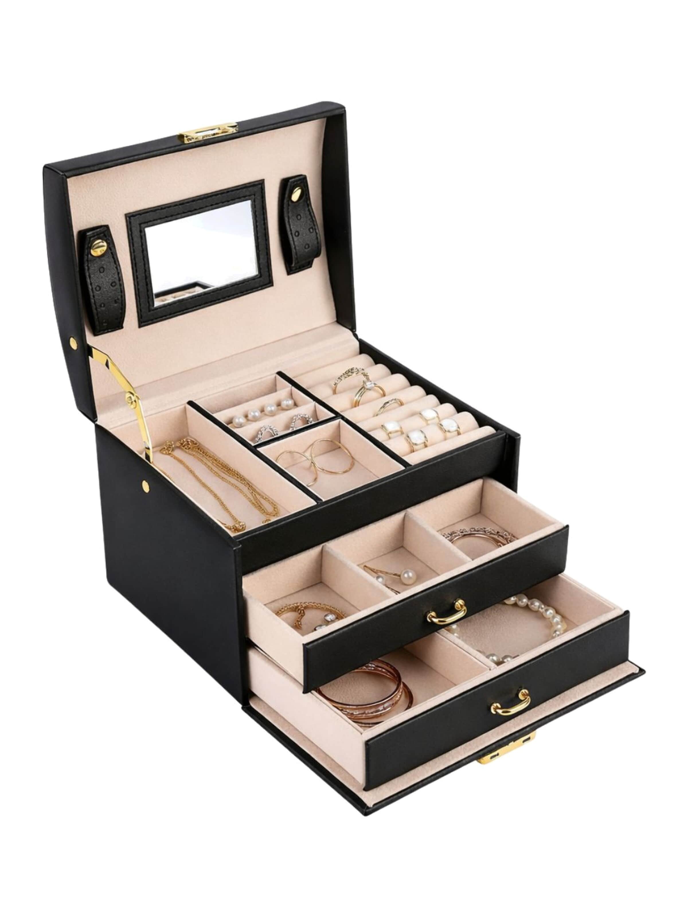 UNIQ Beauty Skladovanie šperkov 'Nellia Jewellery Box – Lockable Organiser with Mirror & 2 Drawers (Black)' - Čierna