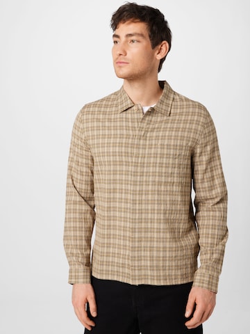 Folk Comfort fit Button Up Shirt in Beige: front