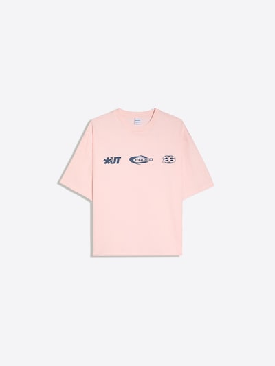 Bershka T-Shirt en bleu foncé / orange foncé / rose / rose ancienne, Vue avec produit
