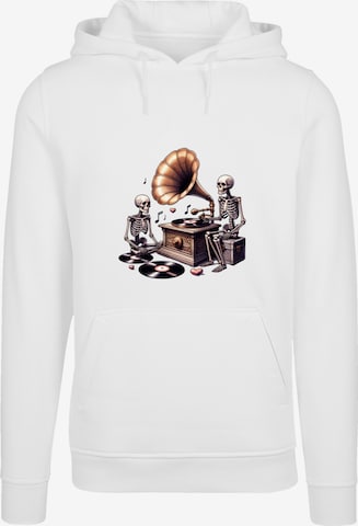F4NT4STIC Sweatshirt 'Gothic Skeleton Vintage Vinyl Plattenspieler' in Weiß: Vorderseite