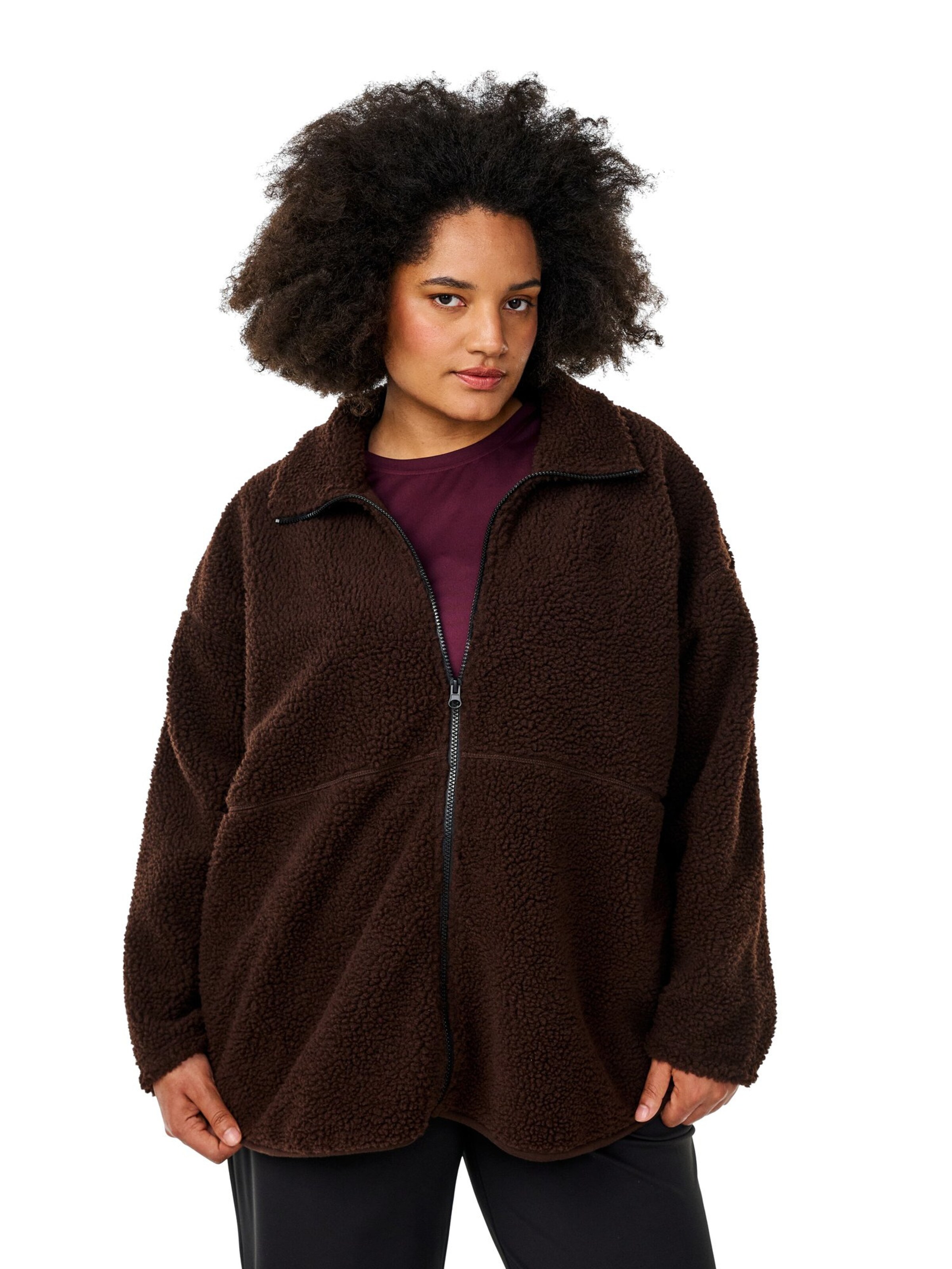 Active by Zizzi Funkcionalna jopa iz flisa 'AOPHELIA' | rjava barva: sprednja stran