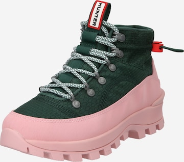 HUNTER - Botines con cordones en verde: frente