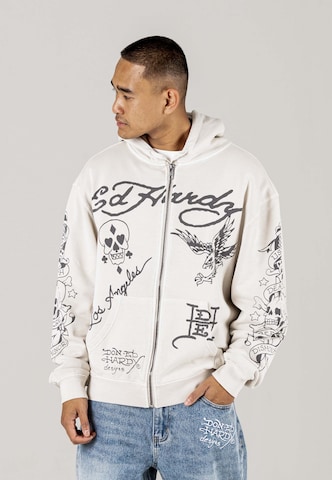 Ed Hardy Sweatjacke 'Death Before Dishonor' in Beige: Vorderseite