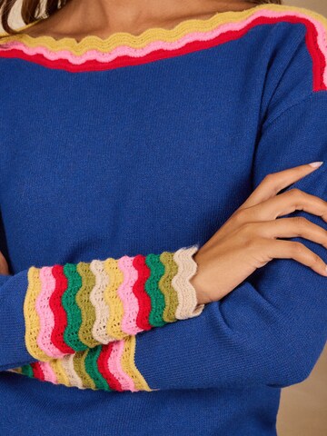 Pull-over love & roses en bleu