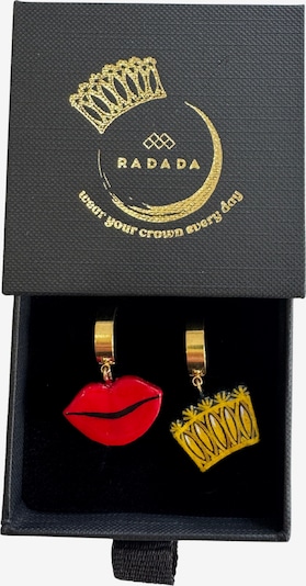 2.5 cm x 2.5 cm dydžio Auskarai 'Golden Crown & Red Lips' iš RADADA, spalva – ryškiai raudona, Prekių apžvalga