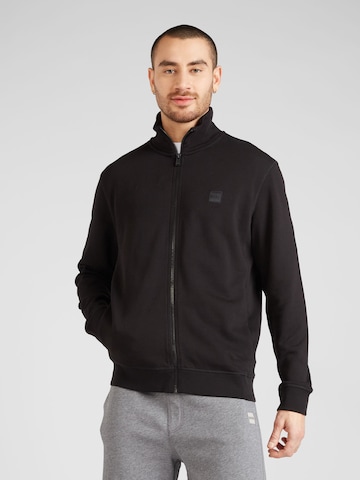 BOSS Orange Sweat jacket 'Zestart' in Black: front