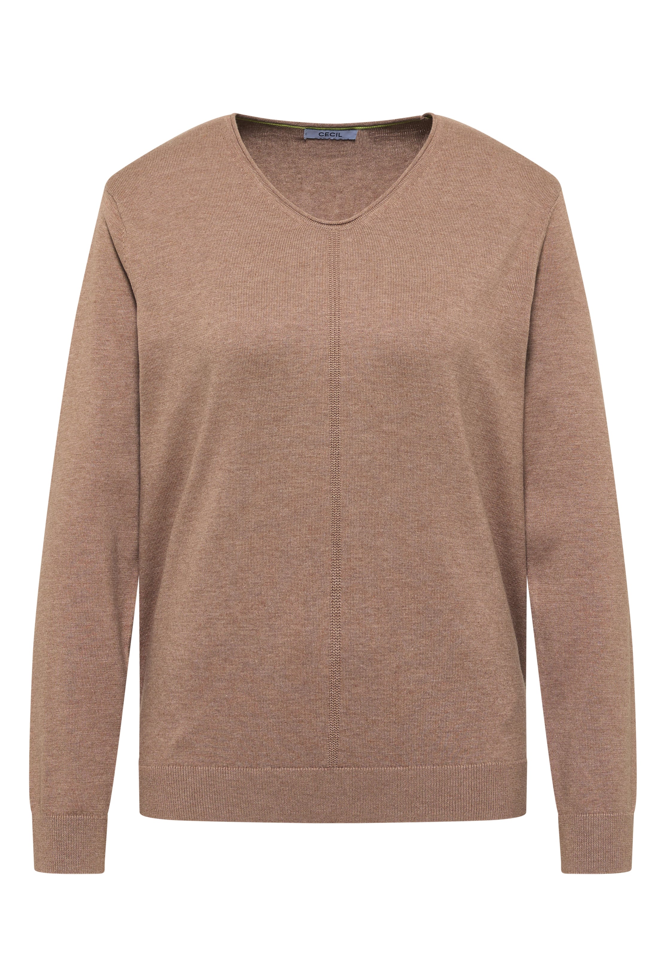 CECIL Basic Pullover mit V-Neck in Unifarbe in L in dunkelbeige, Produktansicht