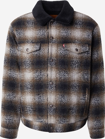 LEVI'S ® Välikausitakki 'Relaxed Fit Plaid Sherpa Trucker Jacket' värissä ruskea: etupuoli