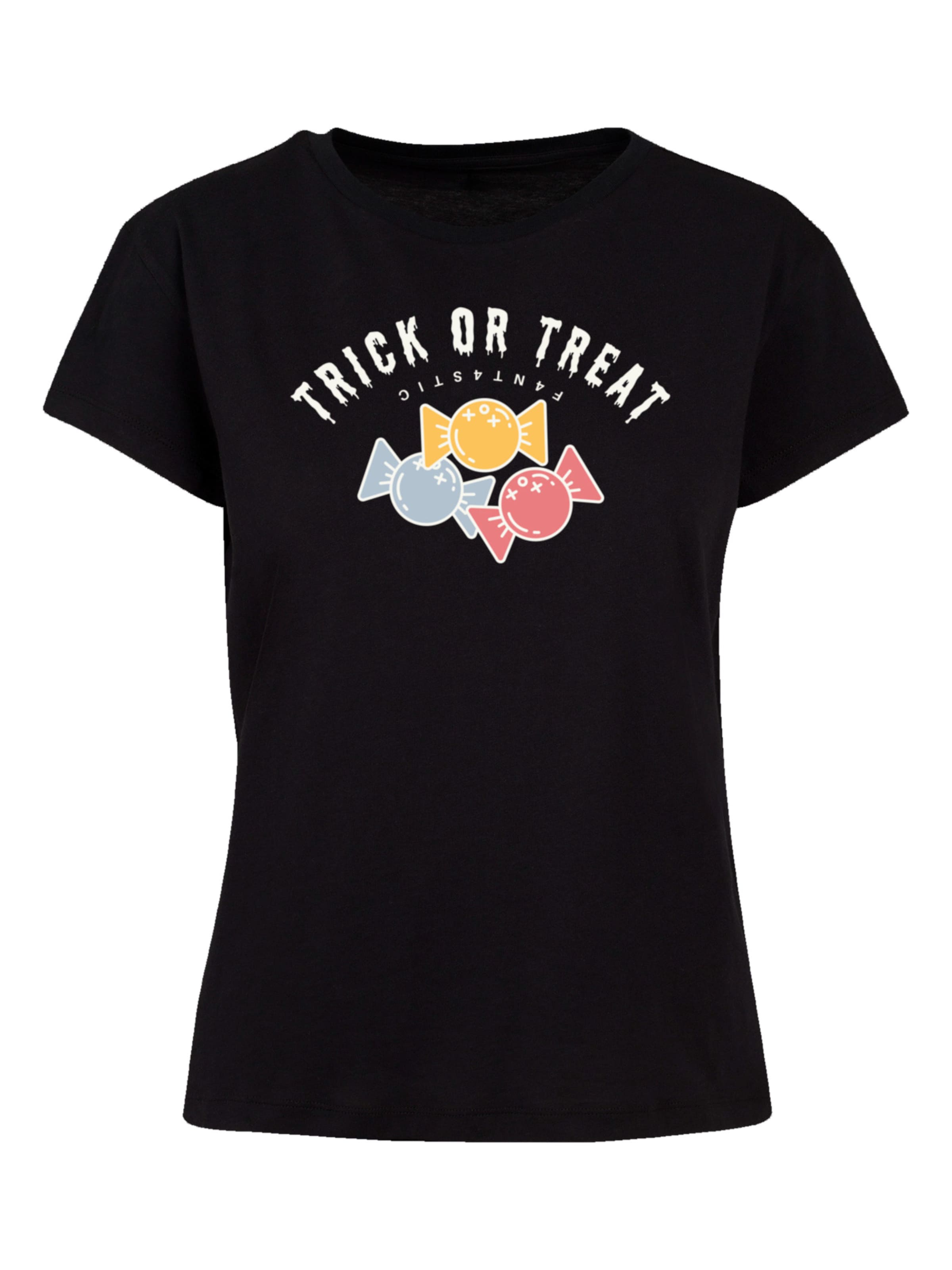 F4NT4STIC T-shirt 'Trick Or Treat Halloween' en bleu / jaune / rose / noir / blanc, Vue avec produit