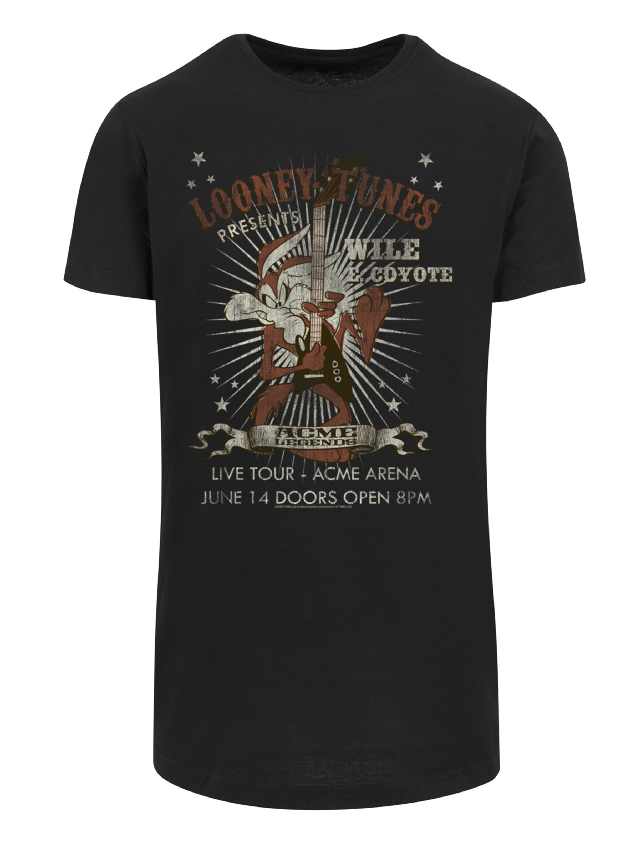 F4NT4STIC Shirt 'Looney Tunes Wile E Coyote Guitar' in Zwart: voorkant
