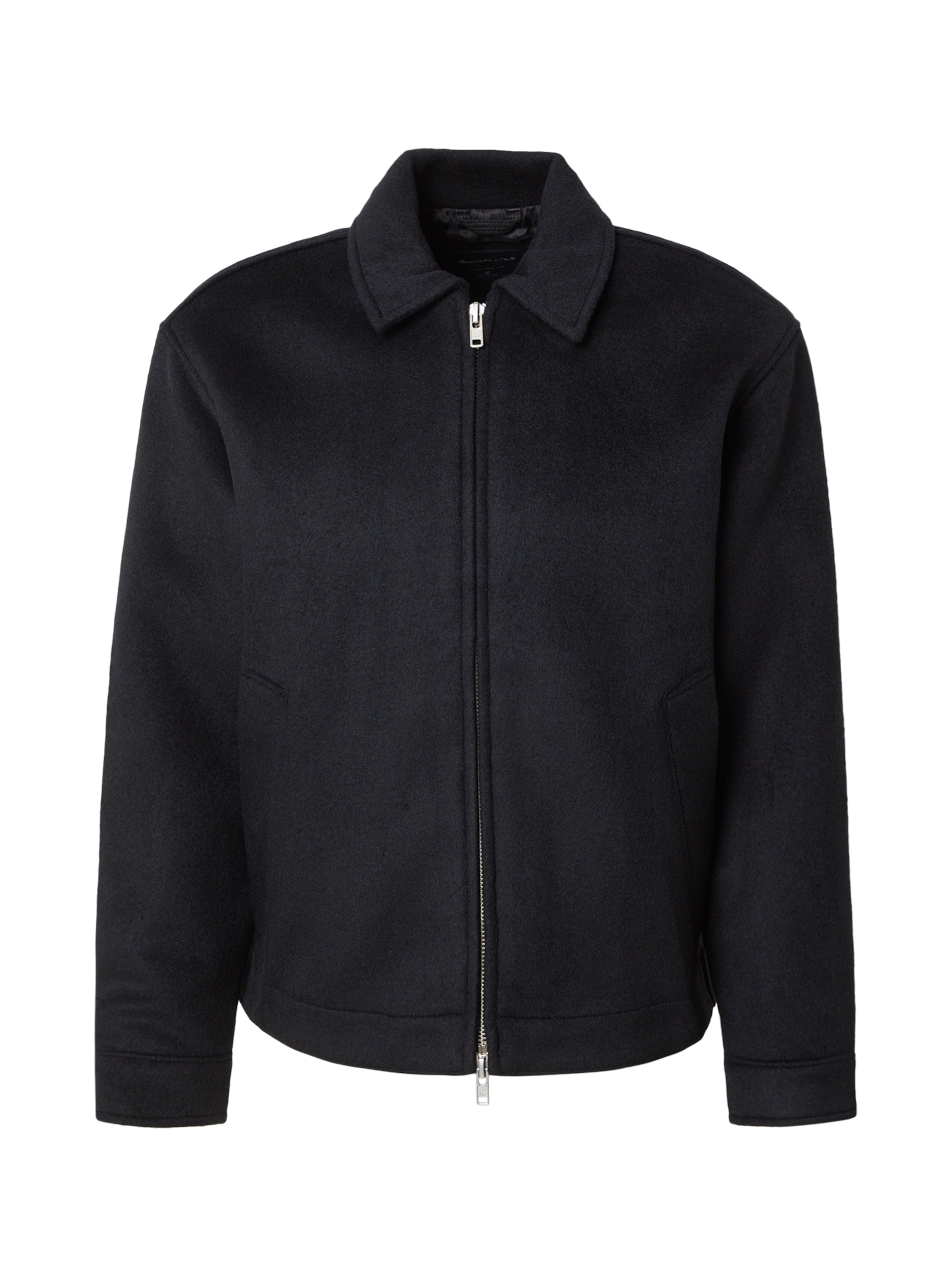 Abercrombie & Fitch Φθινοπωρινό και ανοιξιάτικο μπουφάν σε μαύρο: μπροστά