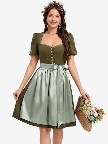 KoJooin Dirndl 'Damen 2-Teiliges Dirndl-Stil Set Mit Puffärmeln, Knopfleiste Und Schürze' w kolorze zielony: przód