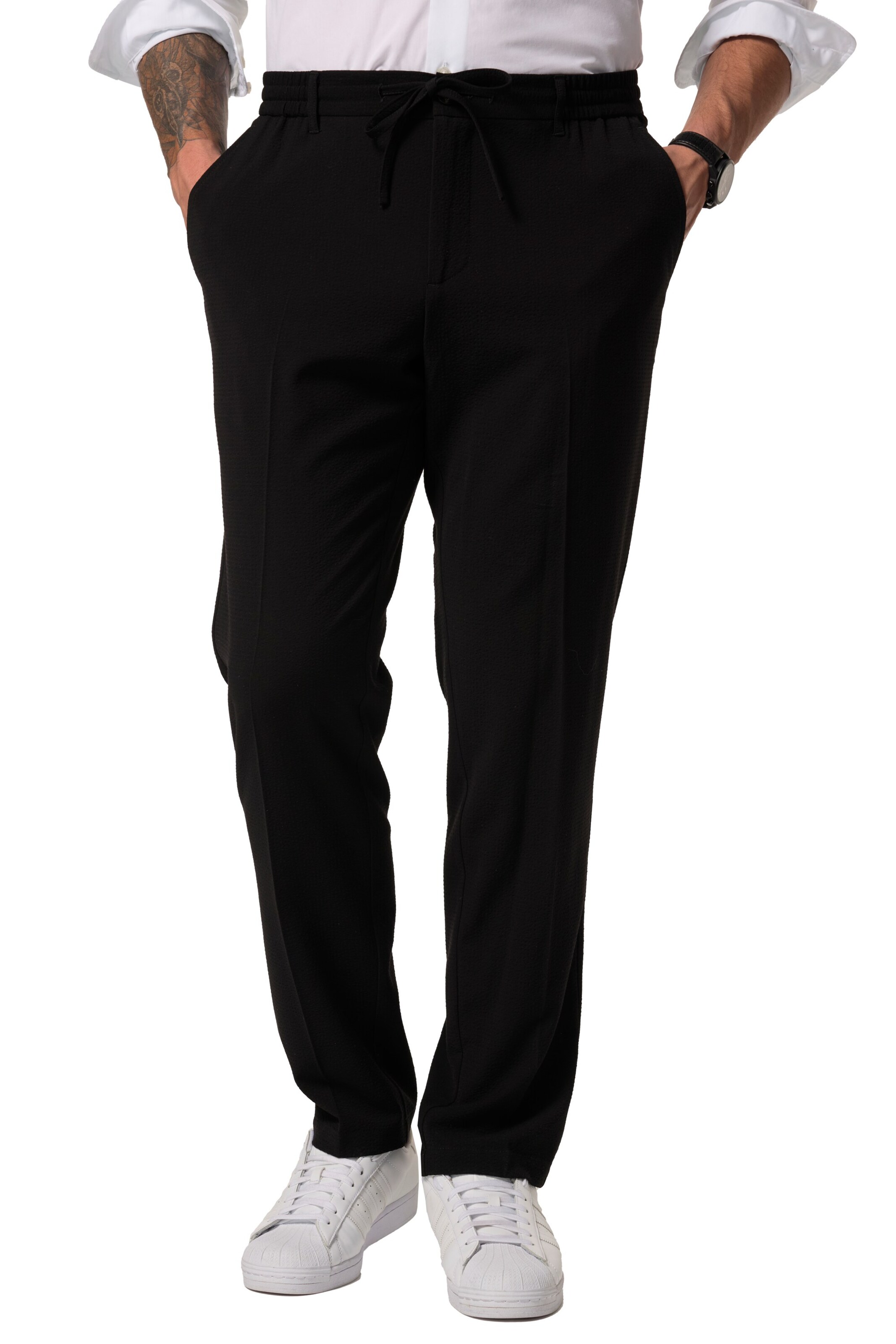 JP1880 Regular Trousers with creases in Black: front