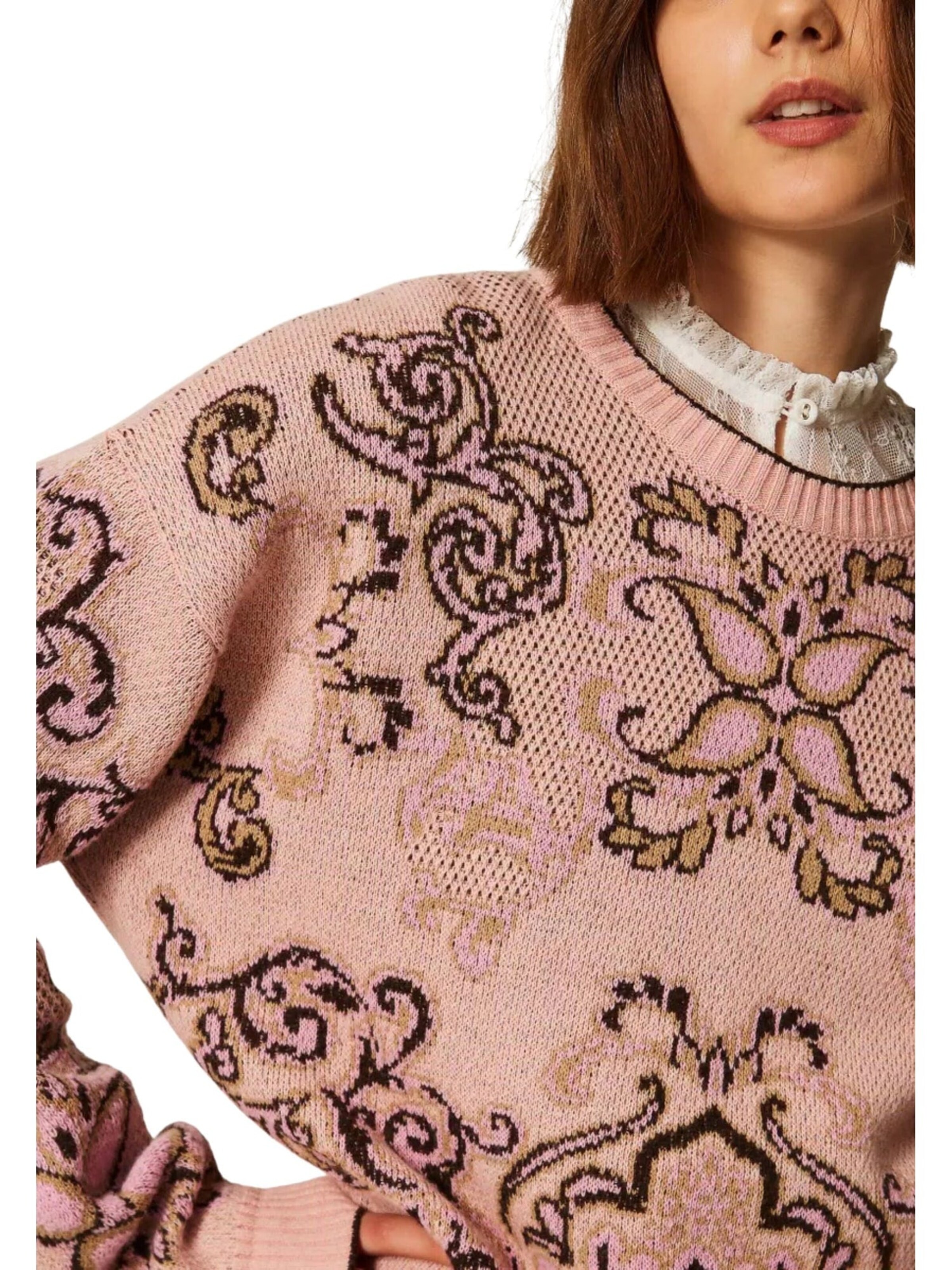 Twinset Sweter 'Jacquard wool blend sweater' w kolorze różowy