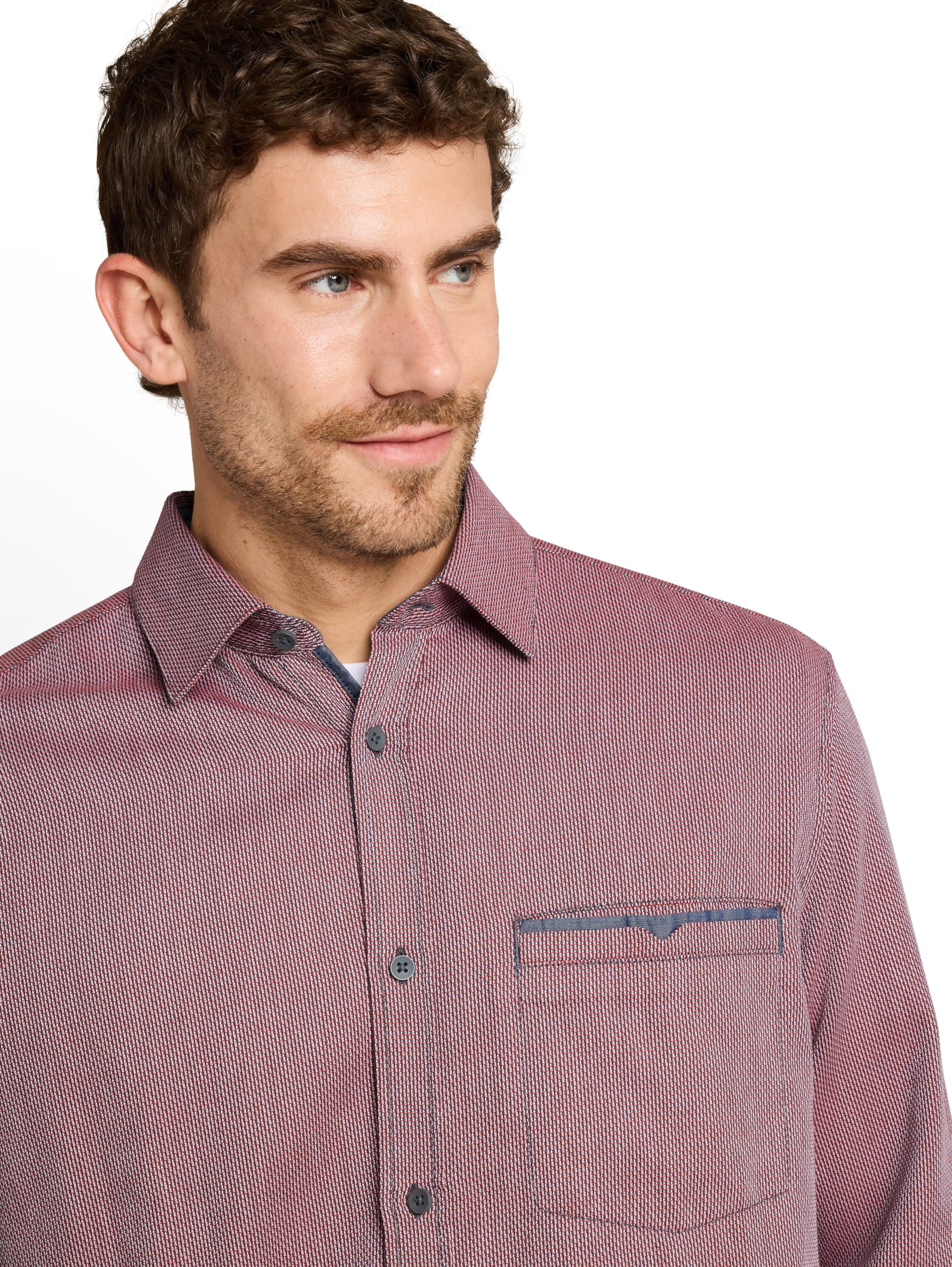 TOM TAILOR Comfort fit Button Up Shirt in Red