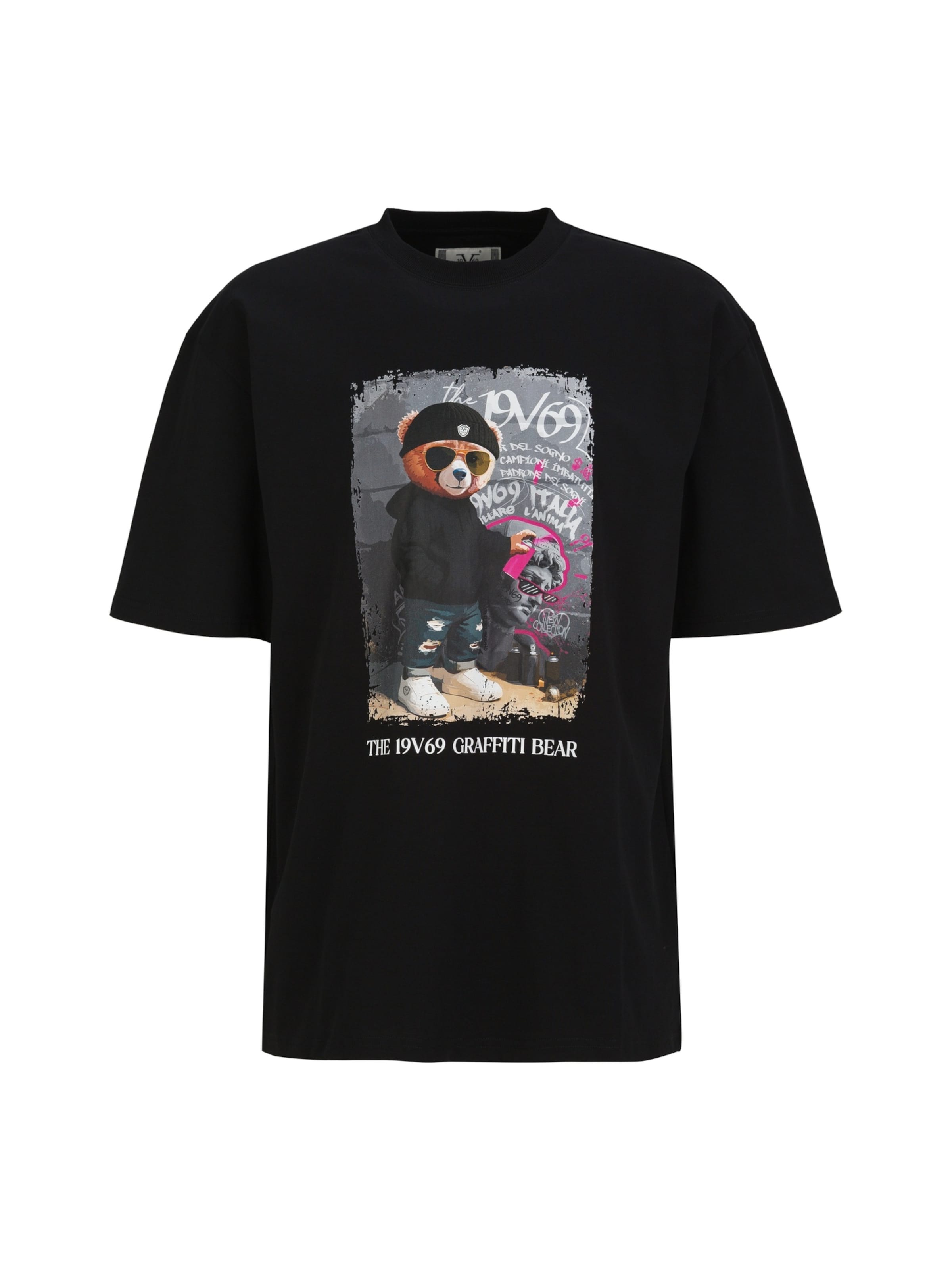 19V69 ITALIA Shirt ' Tamaro Graffiti 2 ' in Black: front