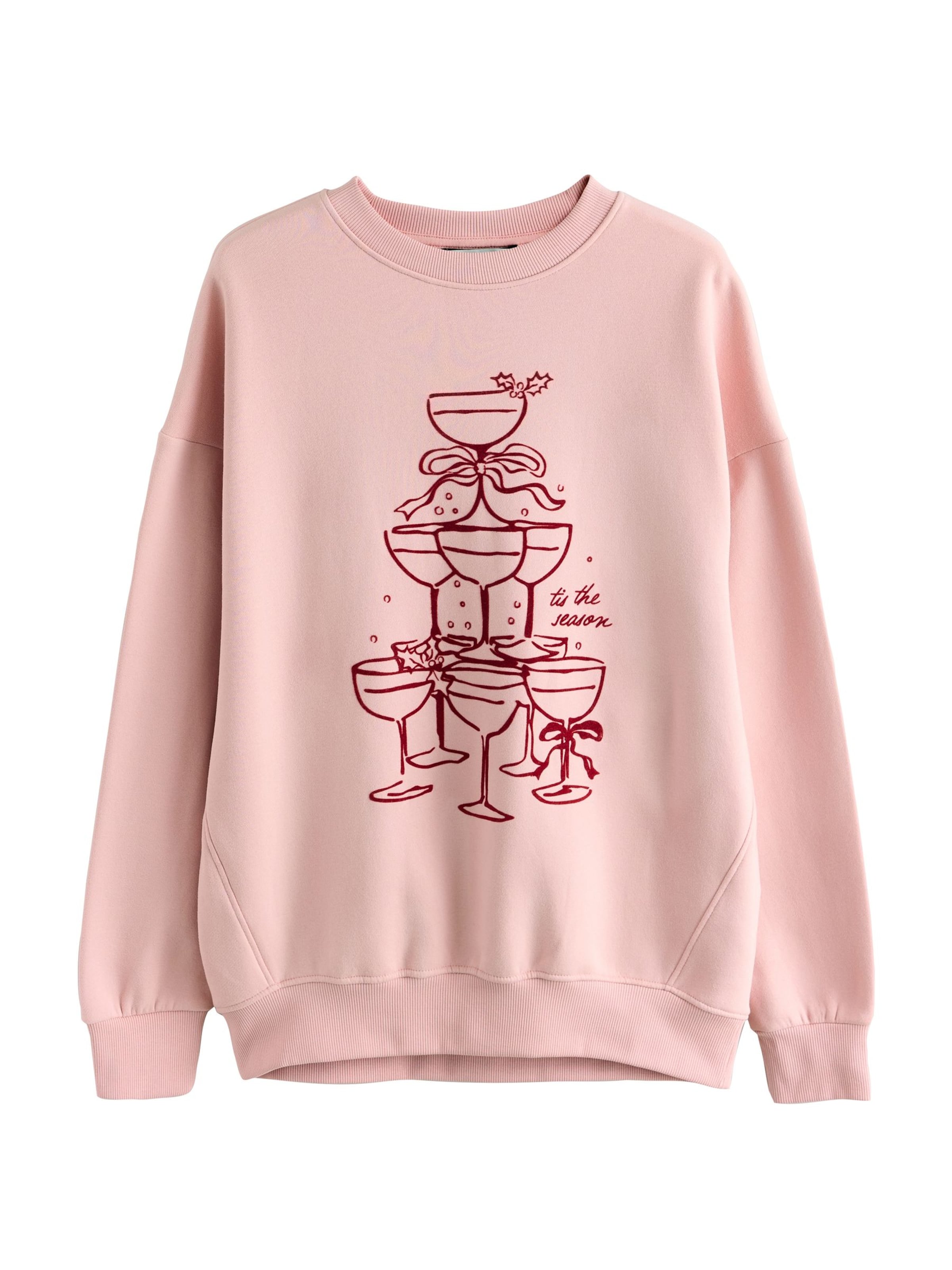 Next - Sweatshirt 'Christmas Champagne Tree' em rosa: frente
