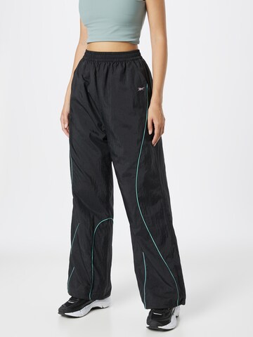 Wide leg Pantaloni de la Reebok pe negru: față