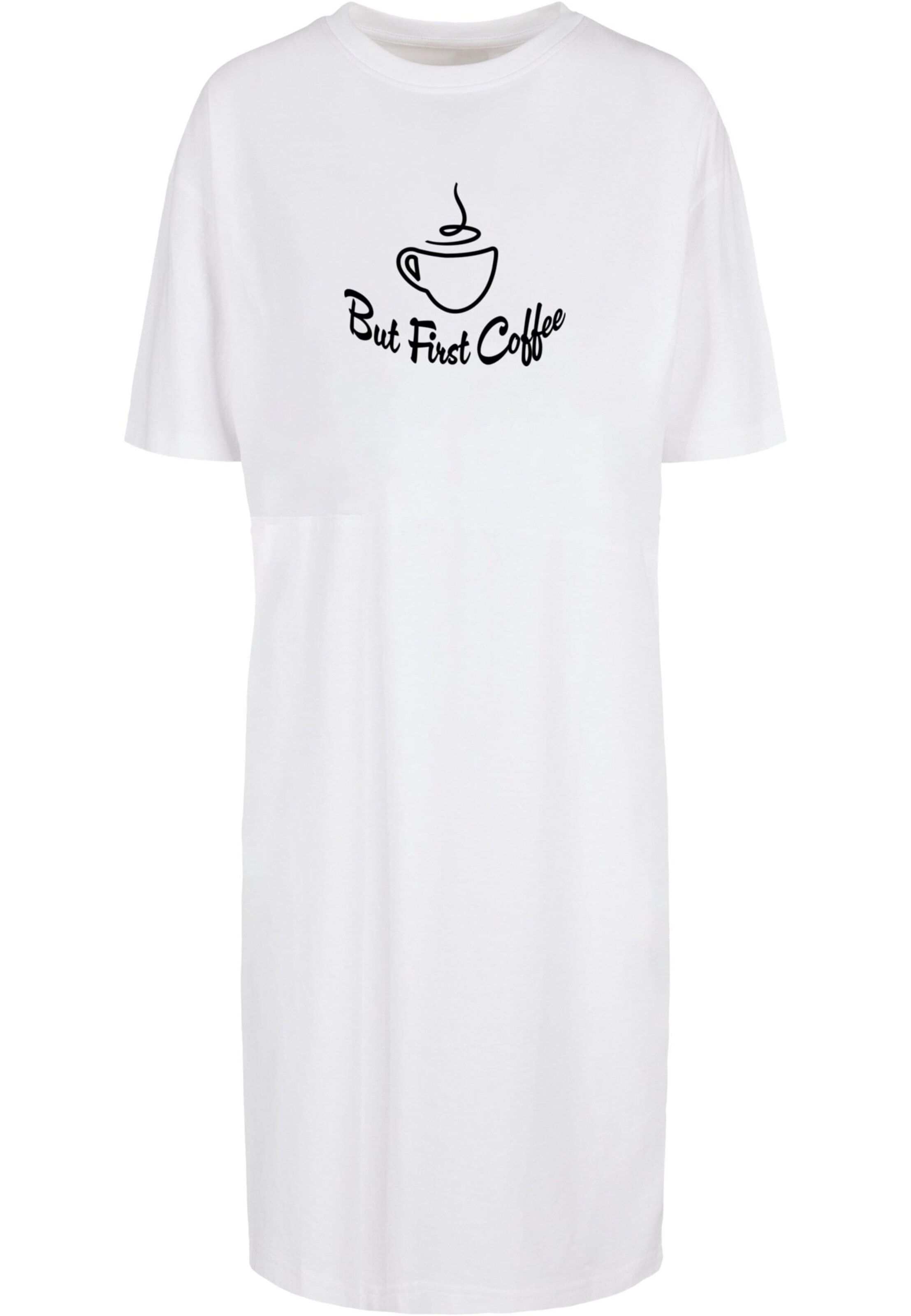 Merchcode Kleid 'But First Coffee' in Weiß: Vorderseite