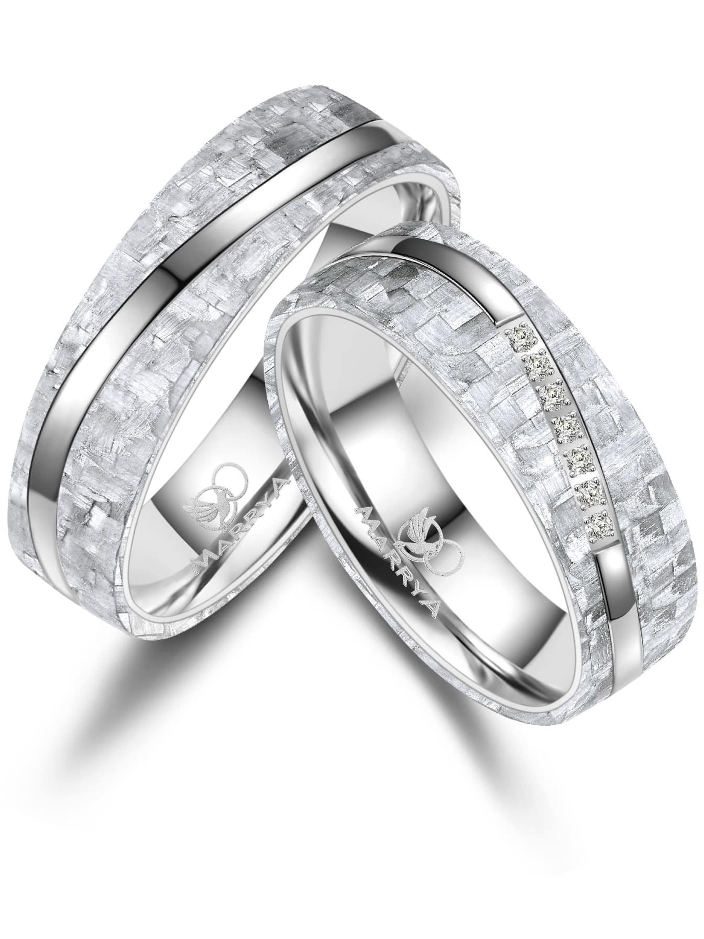 MARRYA - Anillo 'MARRYA CA-07 Ehering aus Carbon + Titan - Weiß' en gris
