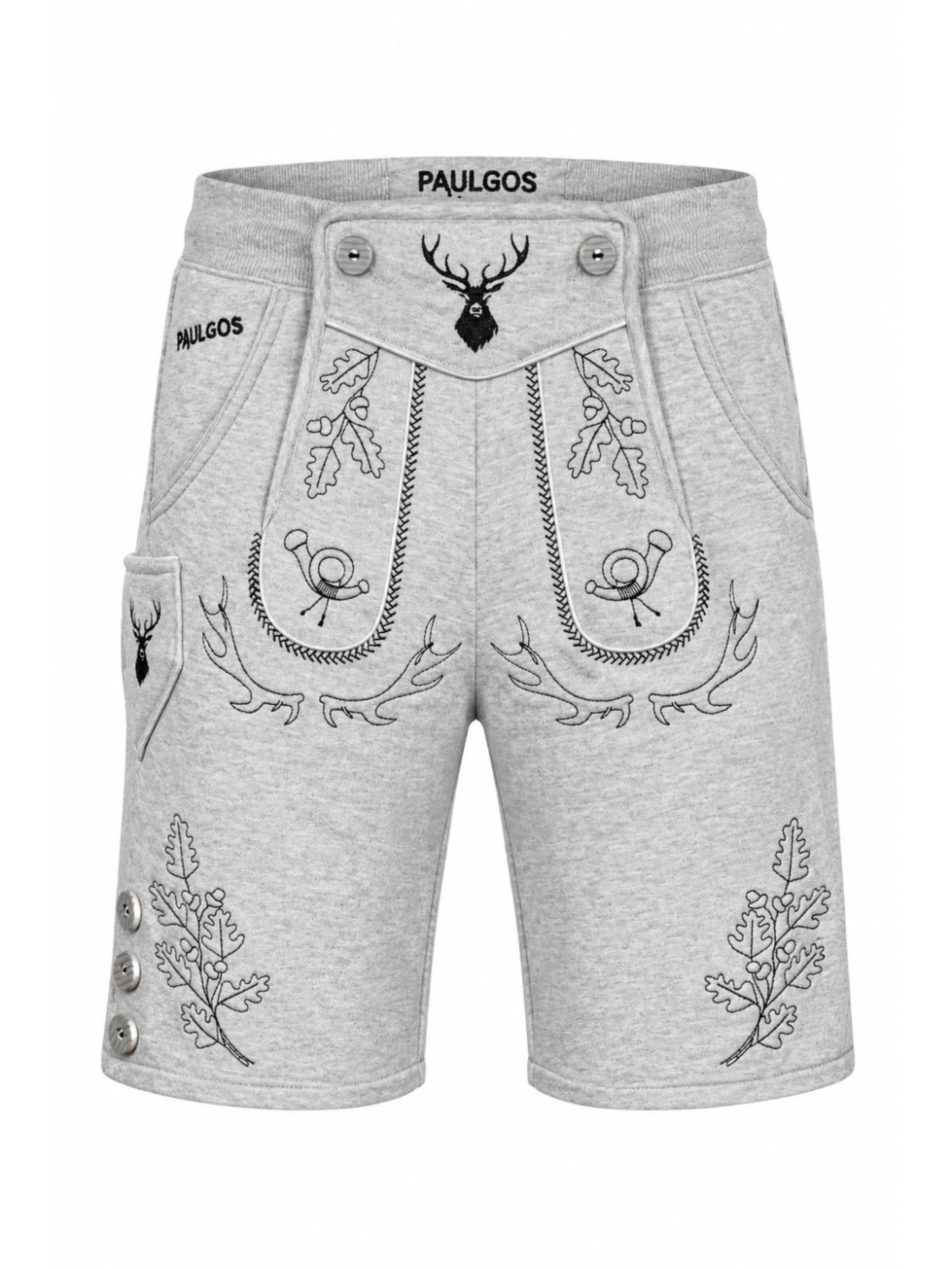 Paulgos Regular Traditional Pants 'PAULGOS Herren Trachten Jogginghose - Design Trachten Lederhose - JOK5 - in 3 Farben erhältlich - Größe S - 5XL' in Grey: front