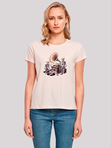 F4NT4STIC Shirt 'Gothic Skeleton Vintage Vinyl Plattenspieler' in Pink: front