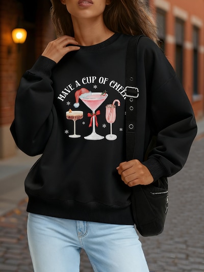 GORHEY Sweatshirt 'Women's Casual Printed Sweatshirts, Long Sleeve Loose Pullover Top'‌‌ in schwarz, Produktansicht