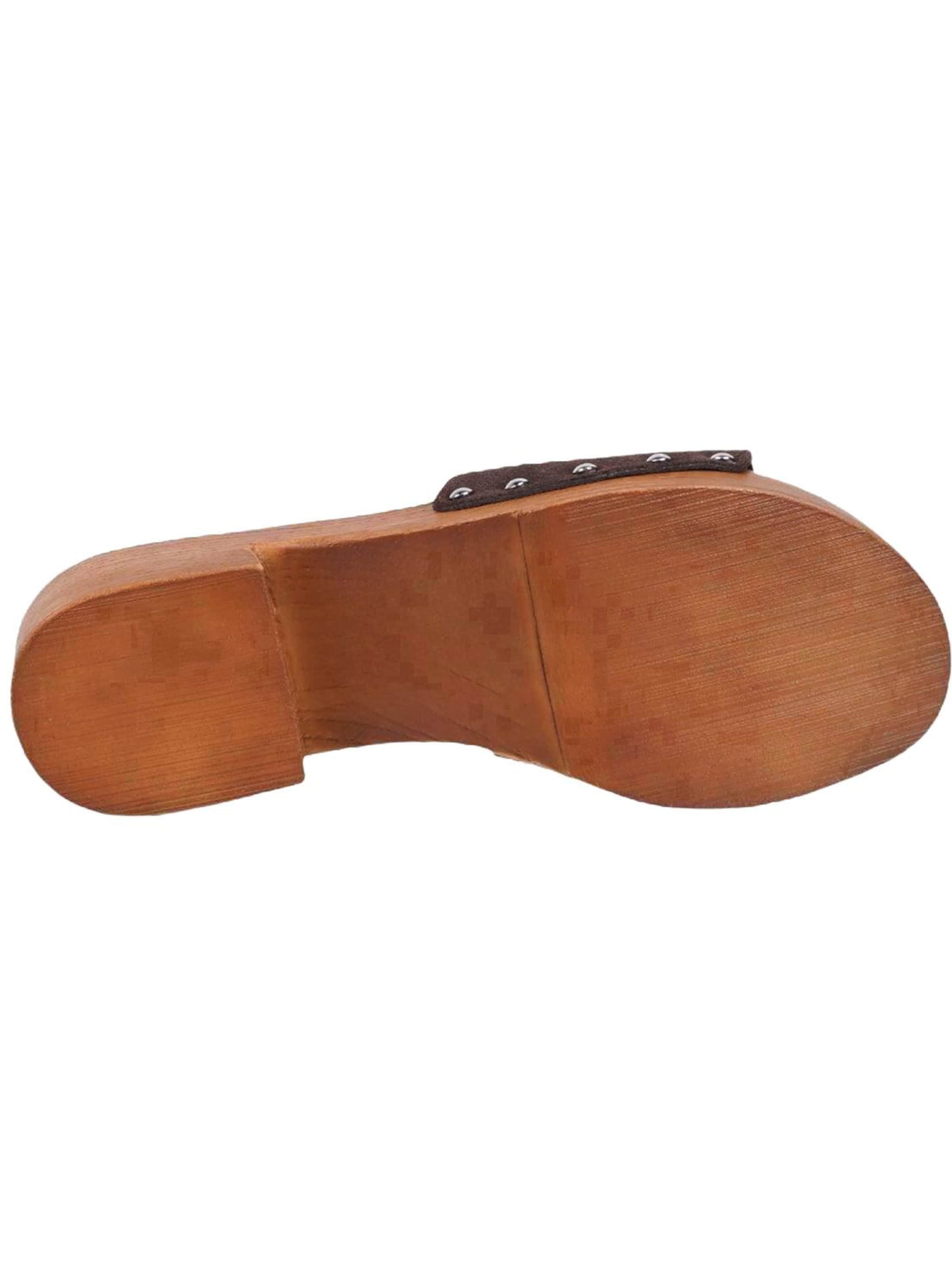 Desa - Zapatillas de casa 'DESA Damen-Sandalen aus Wildleder mit Blockabsatz und Nietenbesatz' en marrón