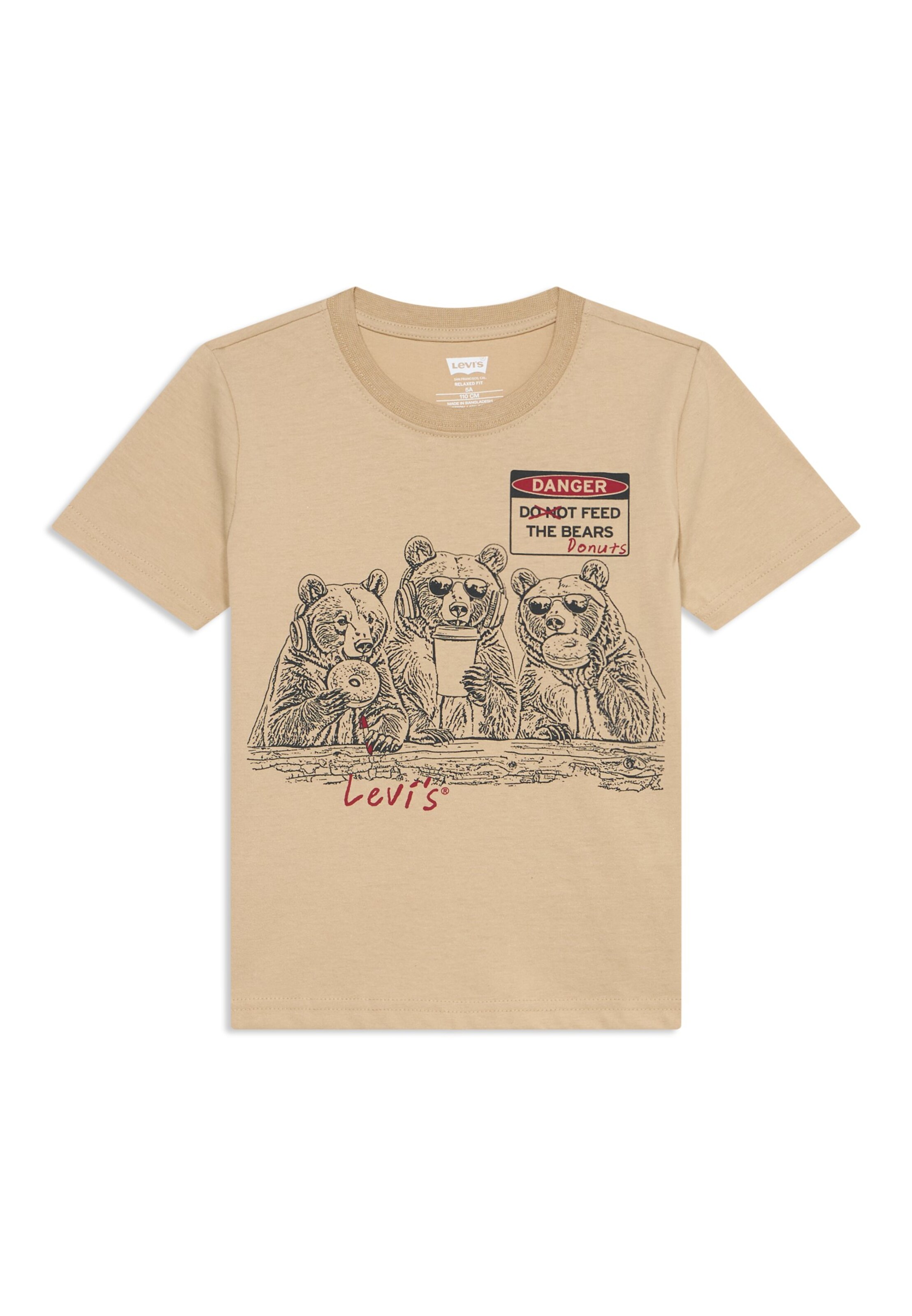 Levi's Kids T-shirt 'FEED THE BEARS' i beige: framsida
