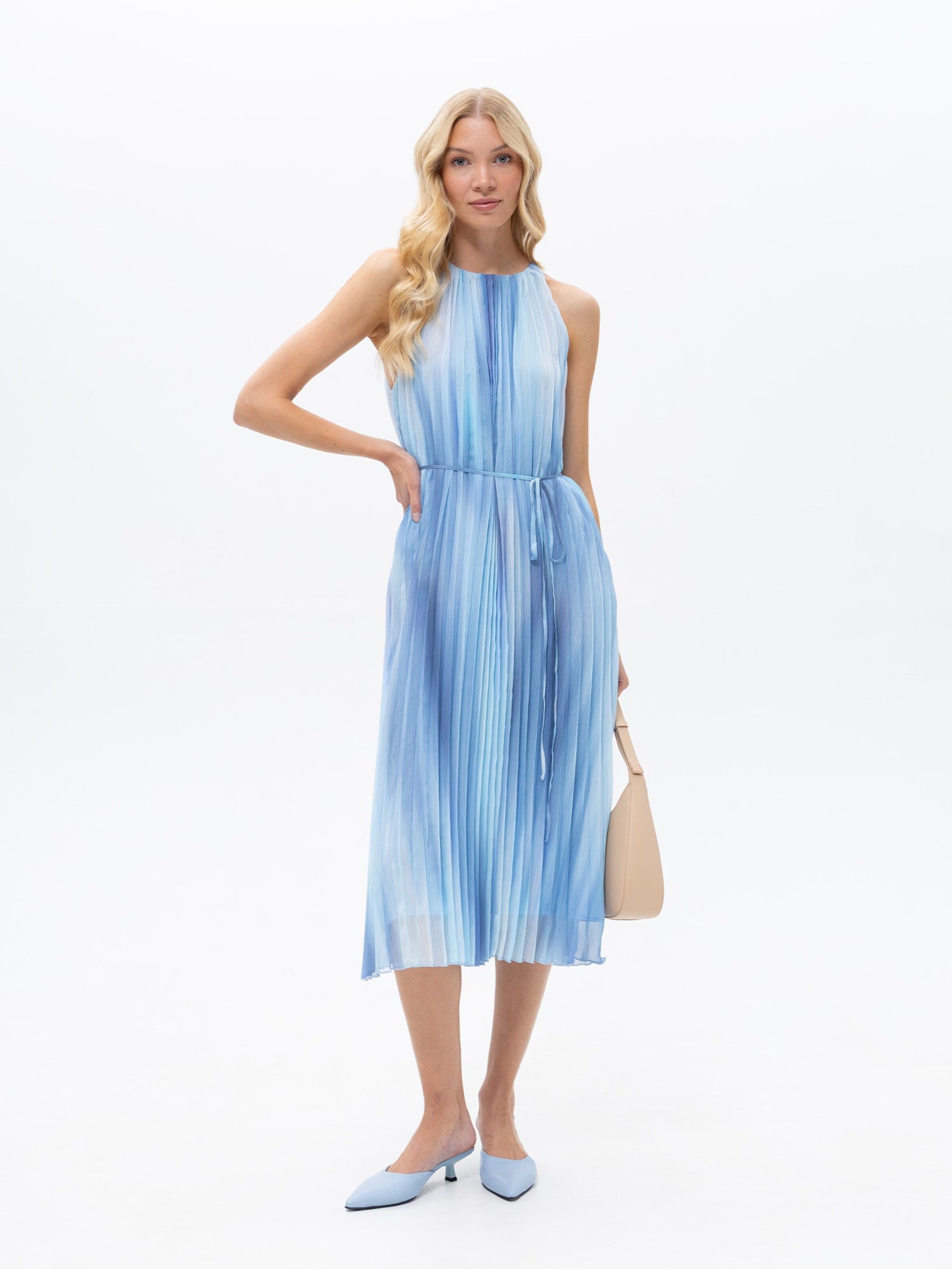 Passioni Summer Dress 'Blaues plissiertes Sommerkleid' in Blue: front