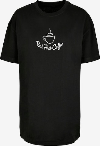 Merchcode Oversized Shirt 'But First Coffee' in Black: front