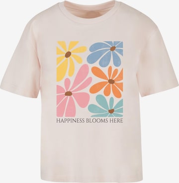 Merchcode T-Shirt 'Happiness Blooms Here' in Pink: Vorderseite