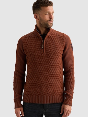 Pull-over 'Pullover with half-zip and mixed textures' PME Legend en marron : devant