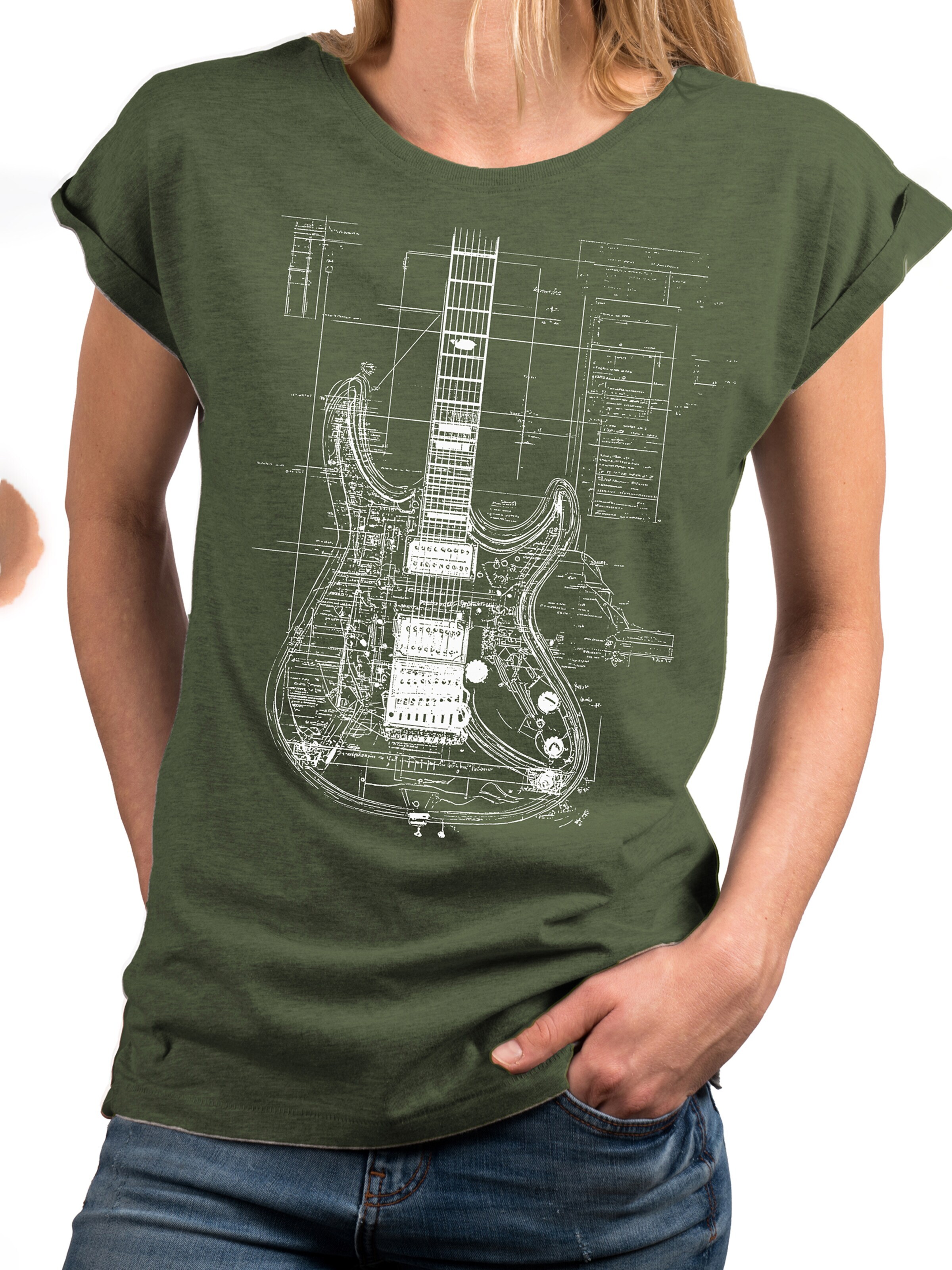MAKAYA Shirt 'Guitar BluePrint' in Green