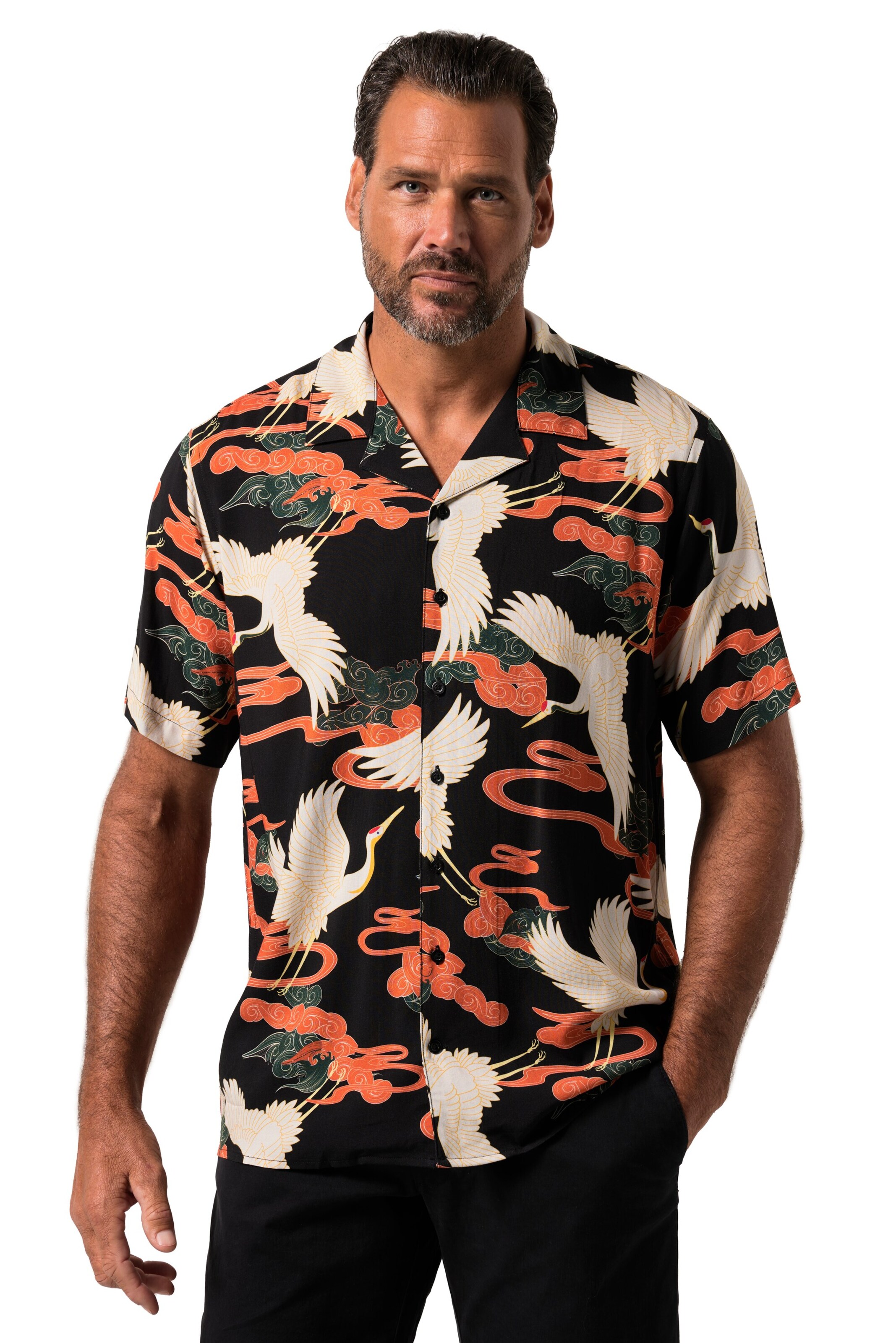 JP1880 Regular Fit Hemd in Schwarz: Vorderseite