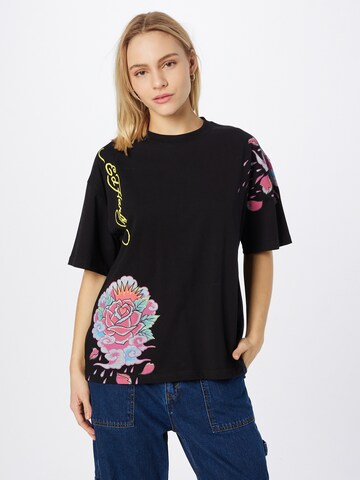 Ed Hardy Shirt 'Raining Roses' in Black: front