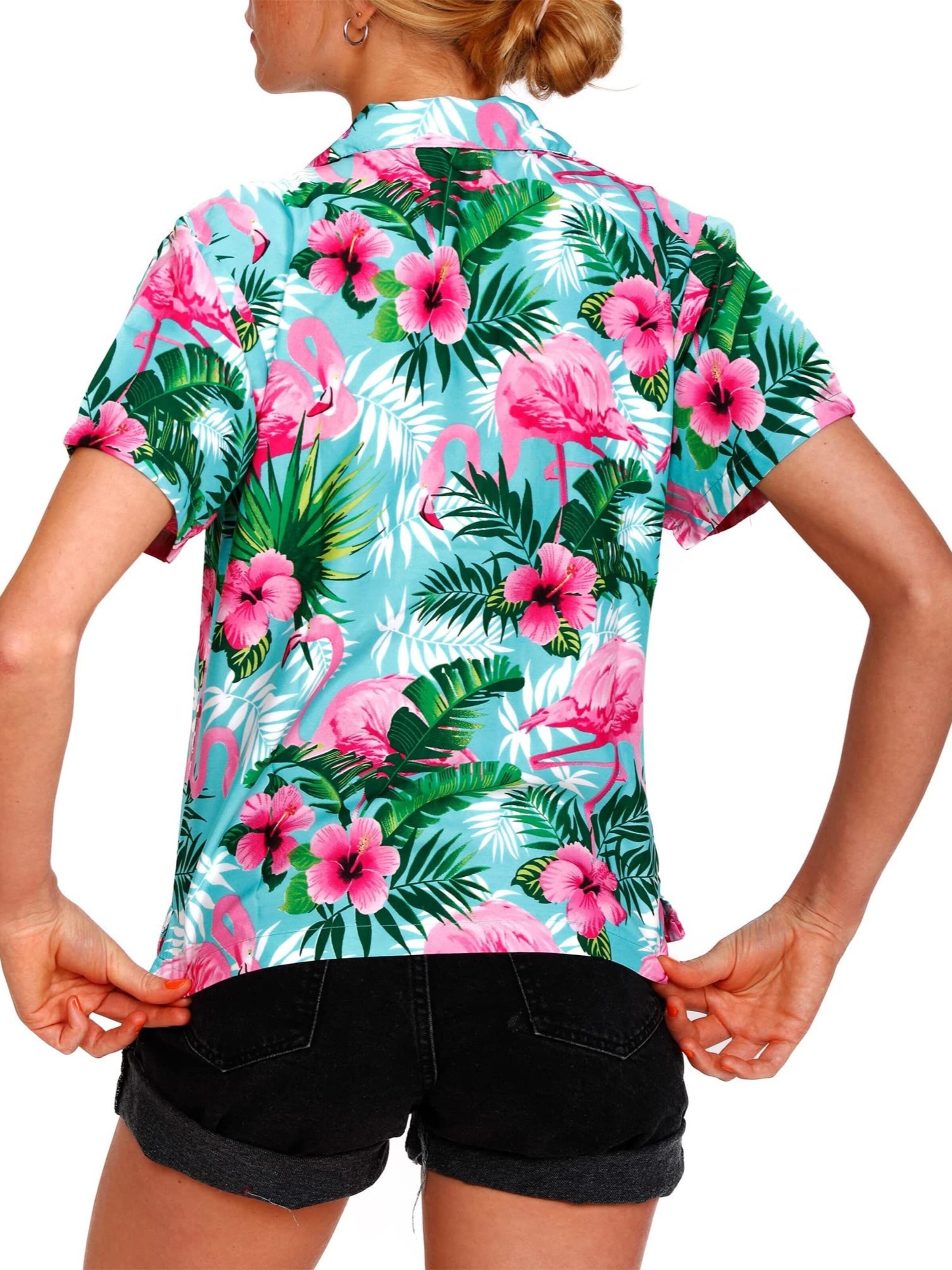 Camicia da donna 'Flamingo Flowers' di King Kameha in blu