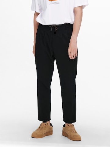 Only & Sons Slim fit Pleat-Front Pants 'Dew' in Black: front