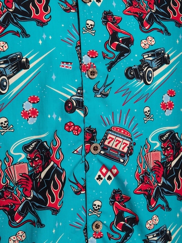 King Kerosin Regular fit Button Up Shirt 'Rockabilly Hot Devil' in Blue