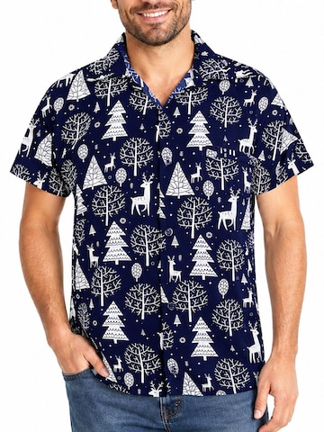 Regular fit Camicia 'Christmas Reindeer Allover' di King Kameha in blu