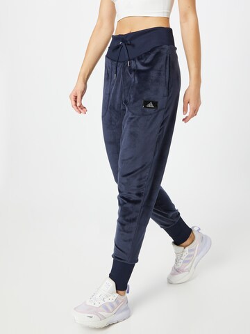 Tapered Pantaloni sport 'Holidayz Cozy Velour' de la ADIDAS SPORTSWEAR pe albastru: față